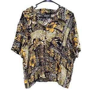 Briggs Petite Floral Button Down Blouse Top PXL Plus Size‎ Hawaiian